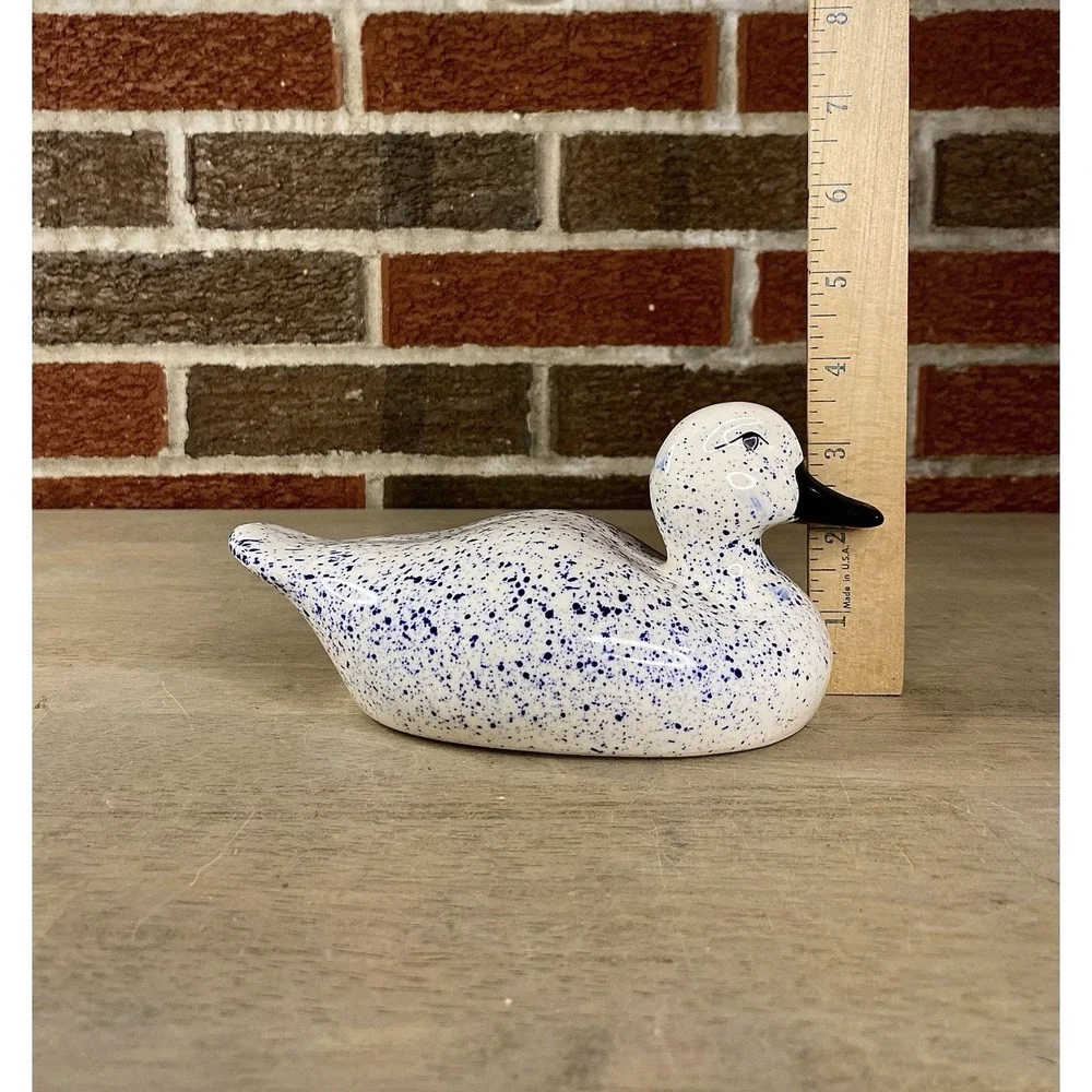 Vintage‎ Blue-Speckled Duck Figurine Ceramic Decor Enesco